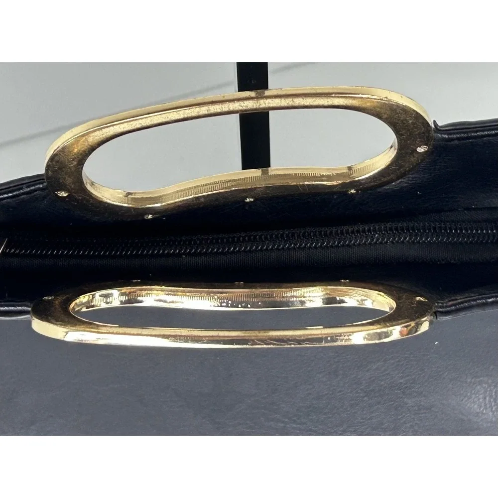 Black Faux Leather Purse Medium Crossbody Metal Handles Chic Inspired Zip Pocket